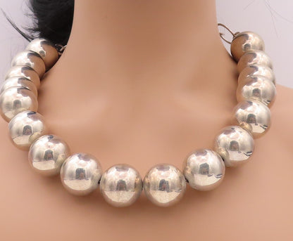925 Sterling Silver Vintage Necklace Modernist Solid Large Beads Chain  NE4347