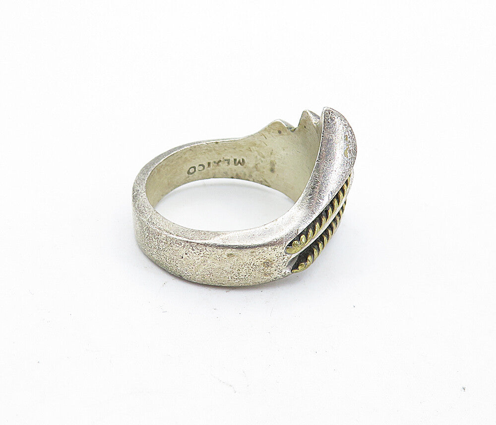 MEXICO 925 Silver  Vintage Two Tone Rope Twist Fluted Band Ring Sz 6.5  RG6977