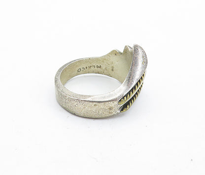 MEXICO 925 Silver  Vintage Two Tone Rope Twist Fluted Band Ring Sz 6.5  RG6977