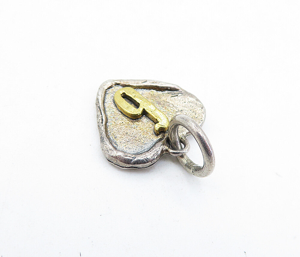 925 Sterling Silver  Vintage Petite Rustic Two Tone Love Heart Pendant  PT4376