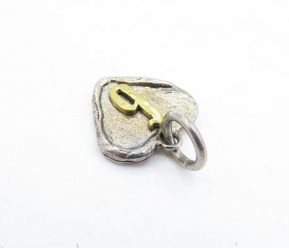 925 Sterling Silver  Vintage Petite Rustic Two Tone Love Heart Pendant  PT4376