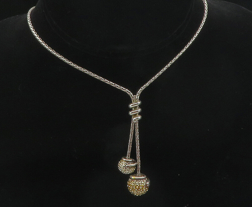 925 Sterling Silver  Vintage Topaz Spheres Shiny Wheat Chain Necklace  NE2023