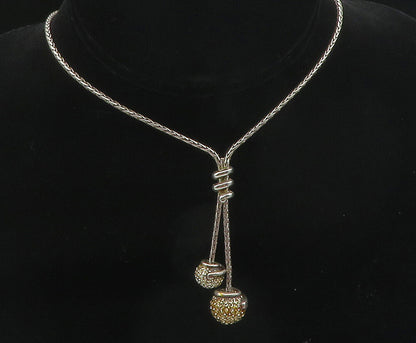 925 Sterling Silver  Vintage Topaz Spheres Shiny Wheat Chain Necklace  NE2023