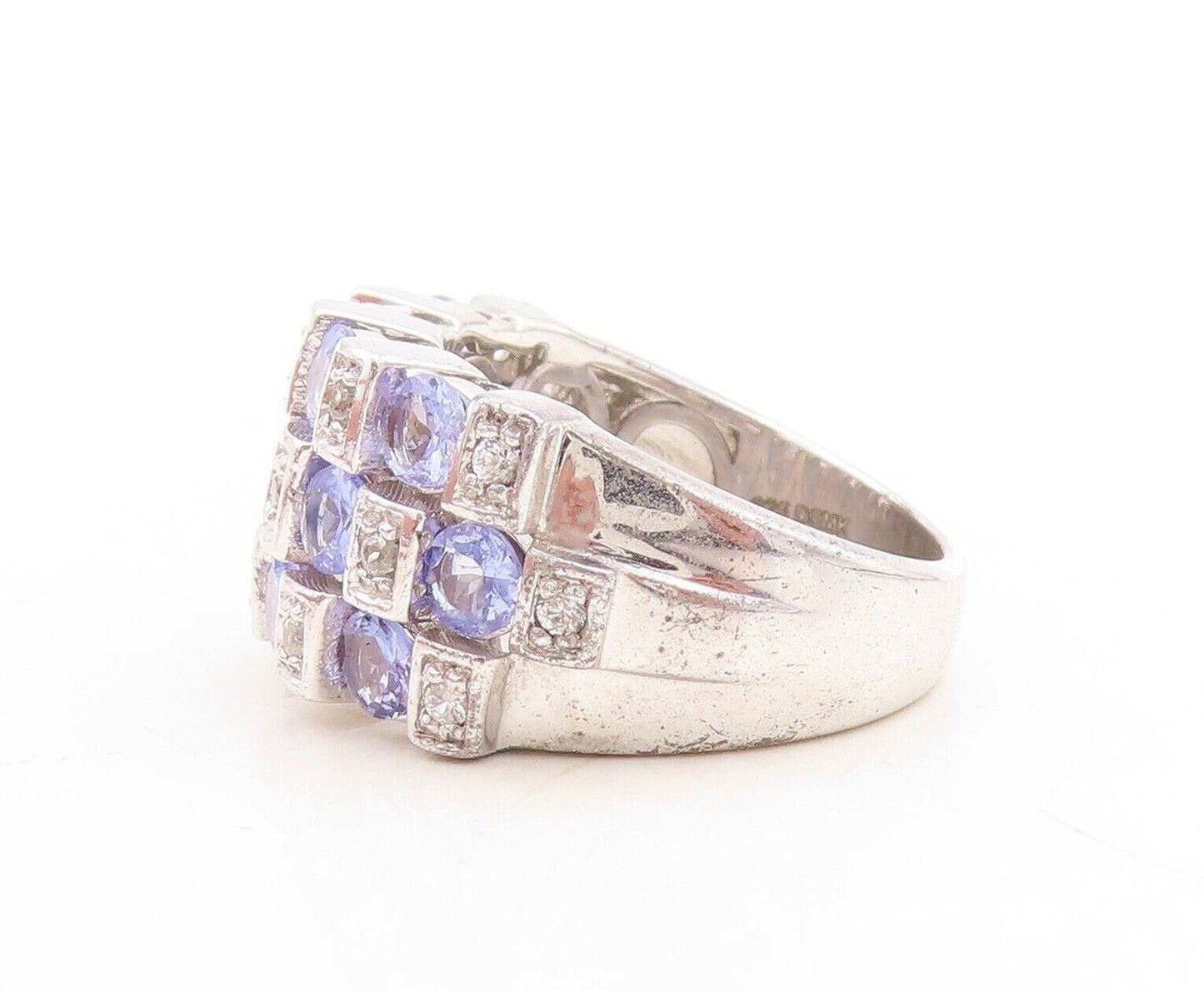 925 Sterling Silver Vintage Ring Square Box Tanzanite & Topaz Inlay Sz 7 RG30114