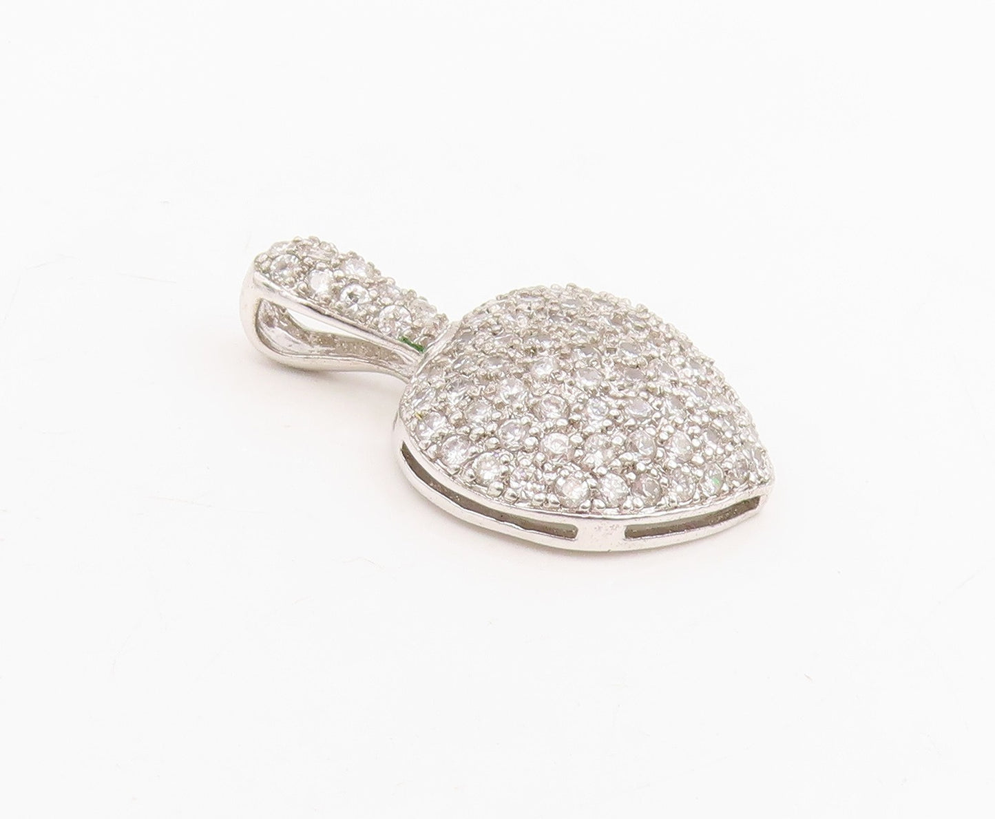 925 Sterling Silver Vintage Pendant Sparkling CZ Clustered Love Heart  PT25736