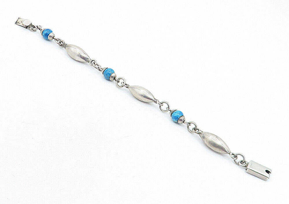 MEXICO 925 Sterling Silver  Vintage Turquoise Ball Bead Chain Bracelet  BT1892