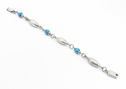 MEXICO 925 Sterling Silver  Vintage Turquoise Ball Bead Chain Bracelet  BT1892