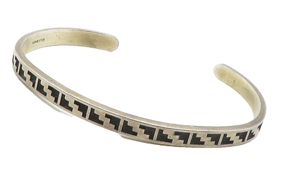 KABANA 925 Sterling Silver  Vintage Oxidized Patterned Cuff Bracelet  BT5857