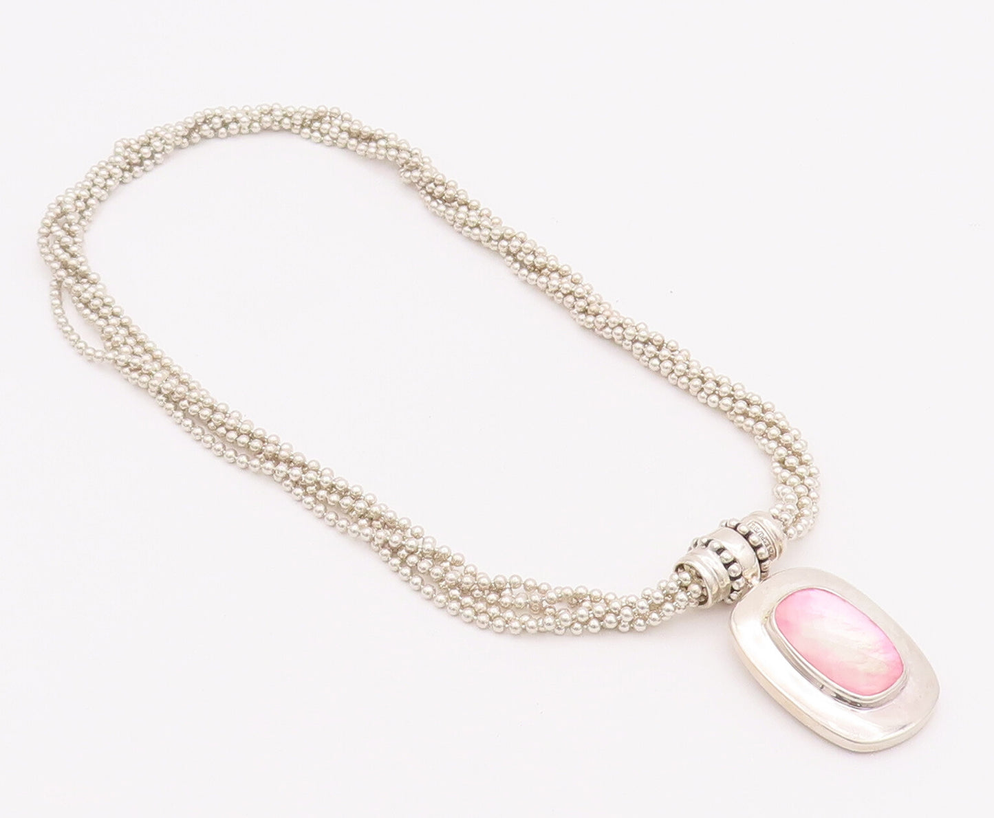 925 Sterling Silver Vintage Necklace ESPO SIG Beaded Chain Pink Gemstone  NE4235