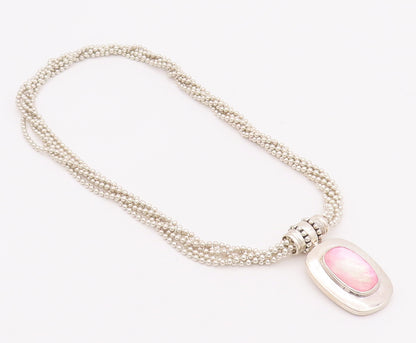 925 Sterling Silver Vintage Necklace ESPO SIG Beaded Chain Pink Gemstone  NE4235