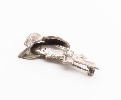 LANG 925 Sterling Silver  Vintage Woman Wearing Hat Shiny Brooch Pin  BP7777
