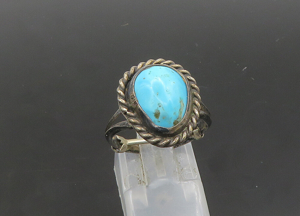 NAVAJO 925 Silver  Vintage Turquoise Oxidized Cocktail Ring Sz 6  RG21883