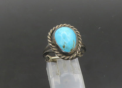 NAVAJO 925 Silver  Vintage Turquoise Oxidized Cocktail Ring Sz 6  RG21883