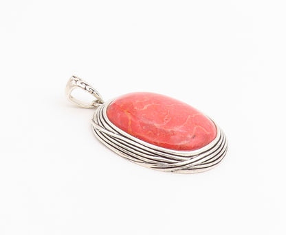 925 Sterling Silver Vintage Pendant Cabochon Pink Rhodochrosite Charm   PT26540
