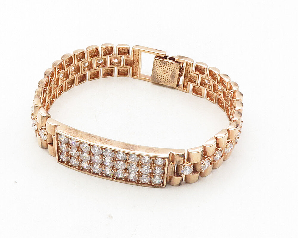 925 Sterling Silver  Cubic Zirconia Rose Gold Plated Chain Bracelet  BT4169