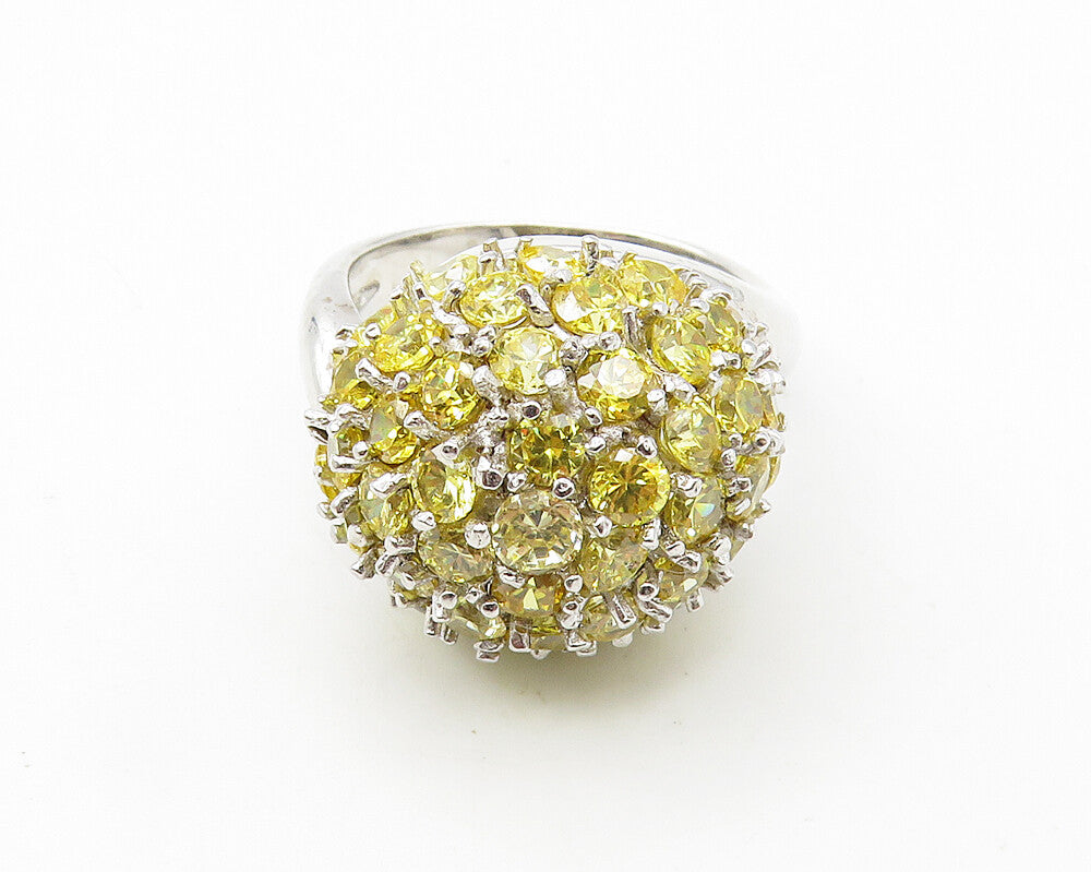925 Sterling Silver  Yellow Cubic Zirconia Dome Cocktail Ring Sz 6  RG10133