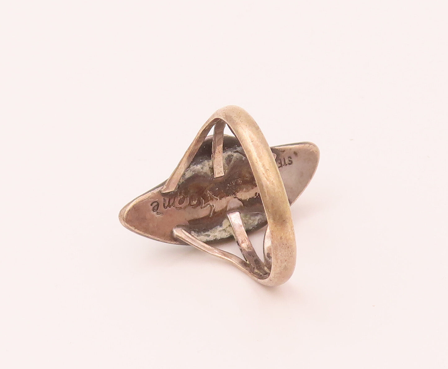 NAVAJO ZUNI 925 Silver  Vintage Inlay Turquoise Half Eye Ring Sz 8  RG26572