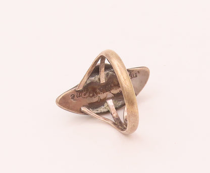 NAVAJO ZUNI 925 Silver  Vintage Inlay Turquoise Half Eye Ring Sz 8  RG26572