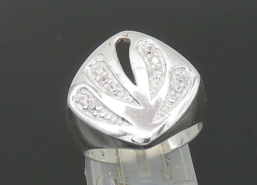 925 Sterling Silver  Vintage Topaz Cutout Detail Shiny Band Ring Sz 7  RG21293