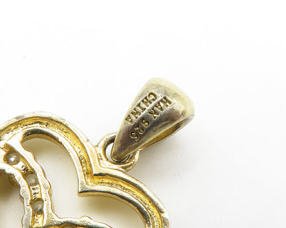 925 Sterling Silver  Vintage Topaz Double Open Love Heart Pendant  PT11395