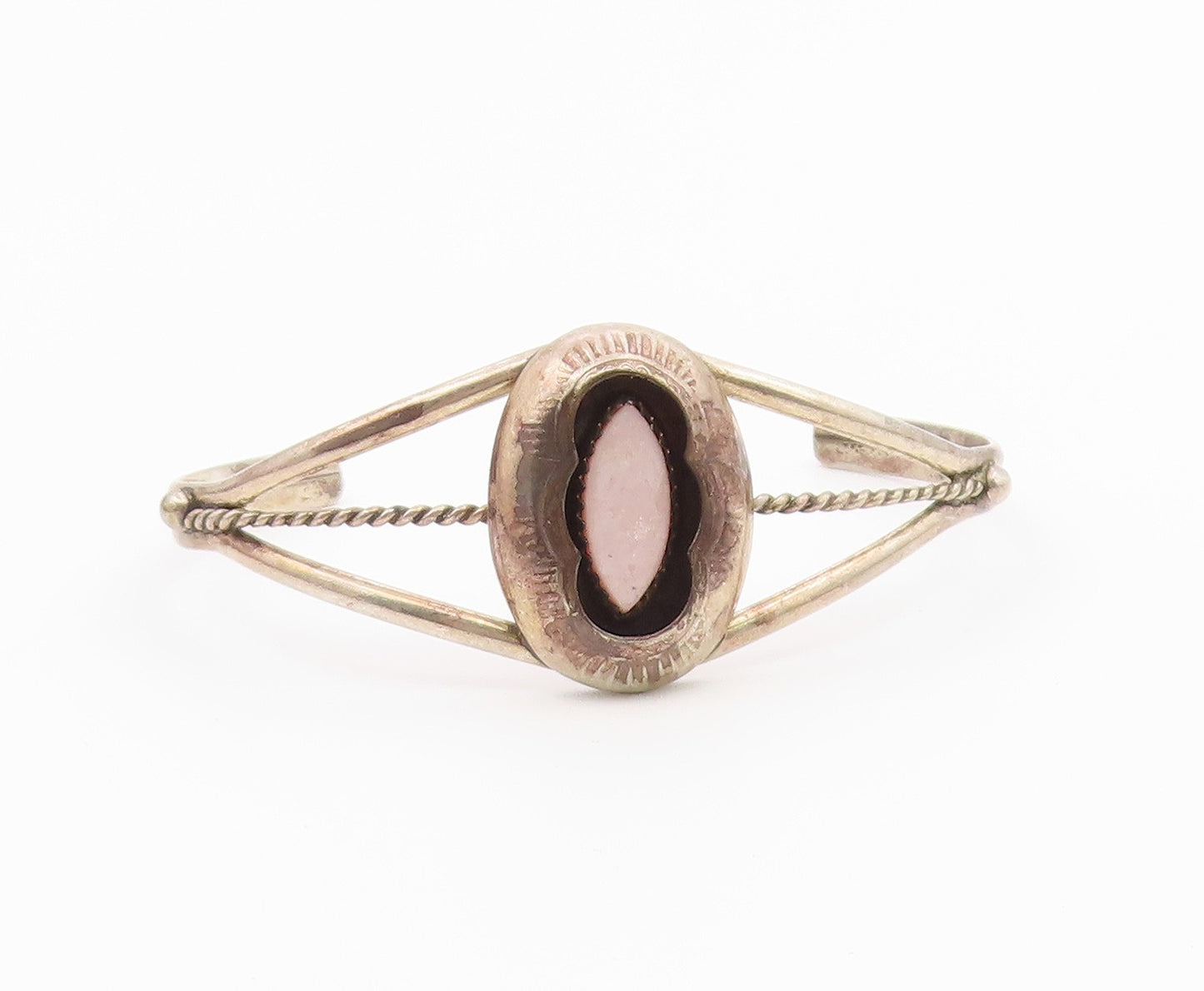 NAVAJO 925 Silver  Vintage Pink Mother Of Pearl Twist Cuff Bracelet  BT8058