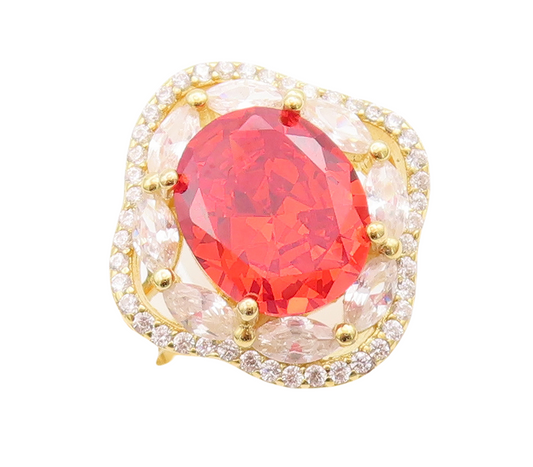 925 Sterling Silver Vintage Ring Gold Plated Multi Color CZ Sz 7.5 RG29286