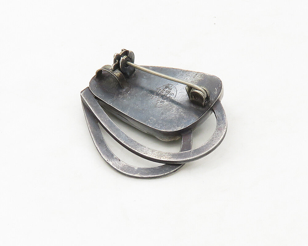 ISRAEL 925 Sterling Silver  Vintage Eilat Stone Modernist Brooch Pin  BP6731