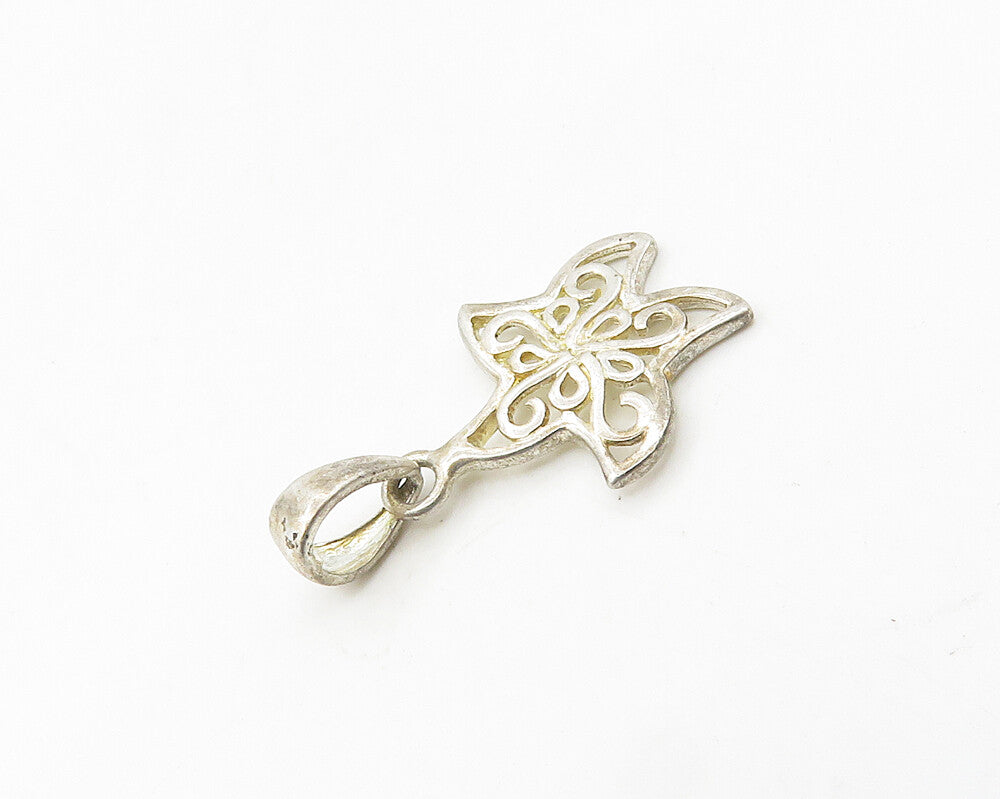 925 Sterling Silver  Vintage Petite Shiny Open Swirl Starfish Pendant  PT14425