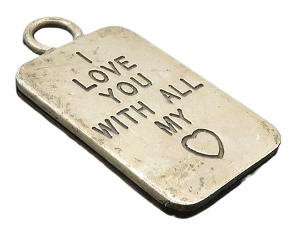 925 Sterling Silver  Vintage Oxidized I Love You Stamped Quote Pendant  PT7031