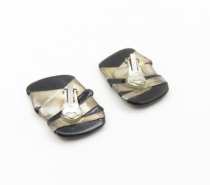 925 Sterling Silver  Vintage Black Onyx Non Pierce Drop Earrings  EG8222