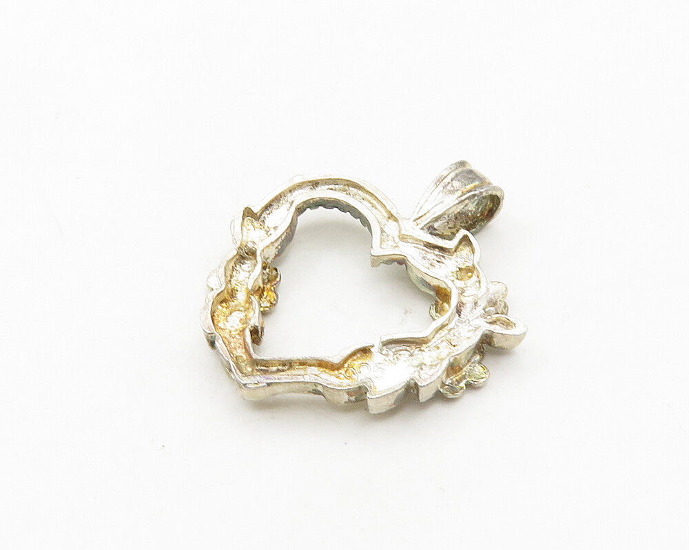 925 Sterling Silver  Vintage Floral Vine Open Love Heart Pendant  PT15329