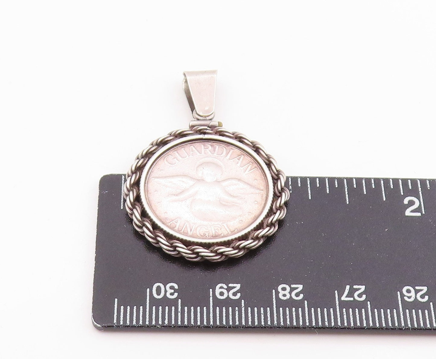 925 Sterling Silver Vintage Pendant Guardian Angel Twisted Rope Edge  PT26130