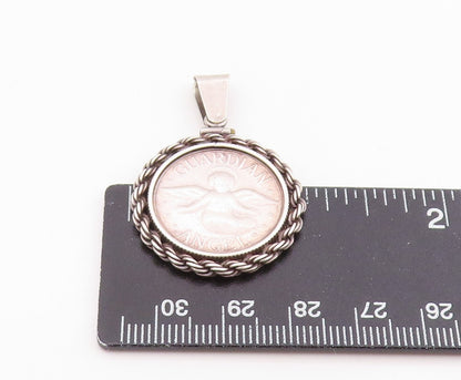 925 Sterling Silver Vintage Pendant Guardian Angel Twisted Rope Edge  PT26130