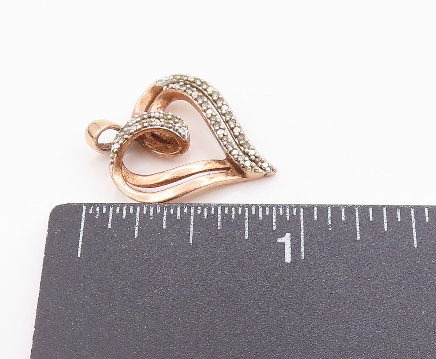 925 Sterling Silver Vintage Pendant Gold Plated Real Diamonds Love Heart PT24952