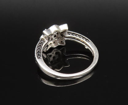 925 Silver  Vintage Shimmering Black Spinel Flower Motif Ring Sz 8  RG25701