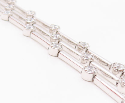 925 Sterling Silver Vintage Bracelet Round CZ & Stick Three Bands  BT11149
