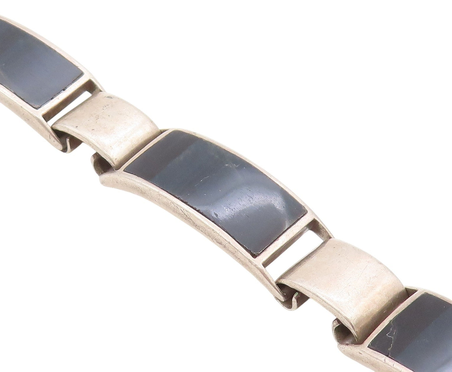 925 Sterling Silver Vintage Bracelet Designer Rectangle Onyx Inlay  BT11304
