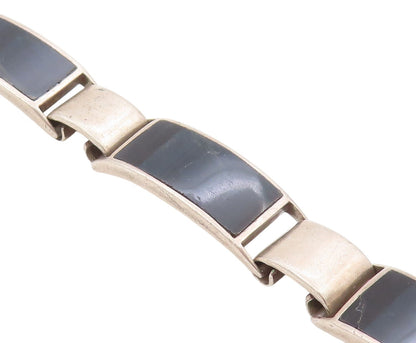 925 Sterling Silver Vintage Bracelet Designer Rectangle Onyx Inlay  BT11304