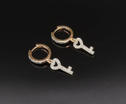 925 Silver  Vintage Gold Plated Genuine Diamonds Love Key Earrings  EG12071