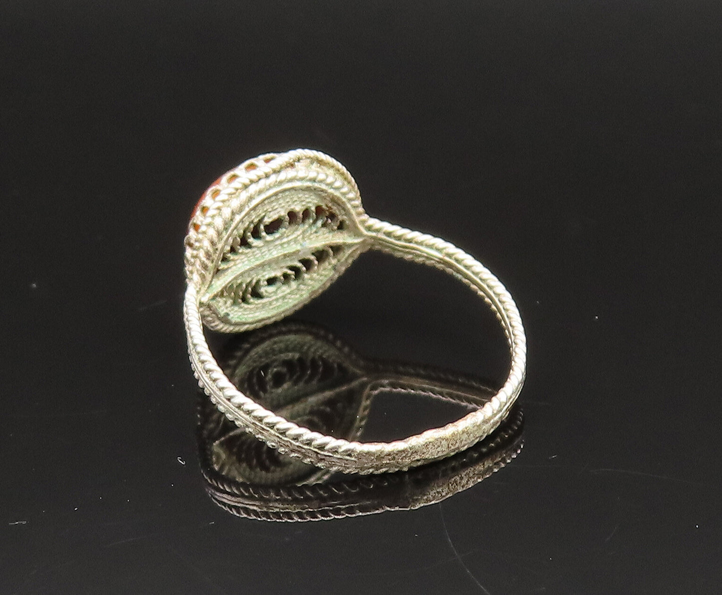 925 Sterling Silver Vintage Antique Brown Agate Twisted Rope Ring Sz 6 RG25631