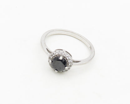 925 Sterling Silver  Round Cut Hematite & Topaz Shiny Band Ring Sz 9  RG17936