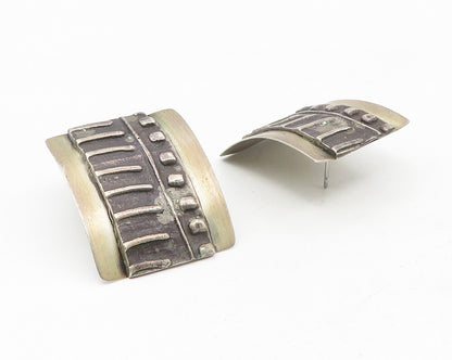 925 Sterling Silver  Vintage Modernist Oxidized Pattern Drop Earrings  EG5514