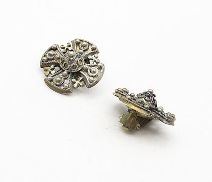 925 Sterling Silver  Vintage Antique Twist Cross Non Pierce Earrings  EG3932