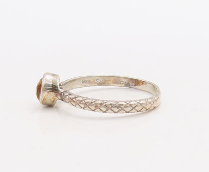 925 Sterling Silver Vintage Ring Etched Stackable Round Citrine  Sz 8  RG30530