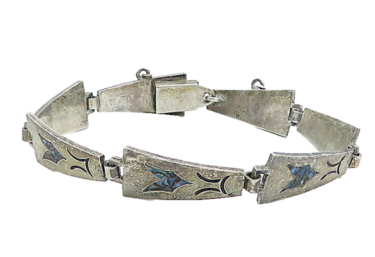 TAXCO MEXICO 925 Silver  Vintage Inlaid Abalone Shell Chain Bracelet  BT2026