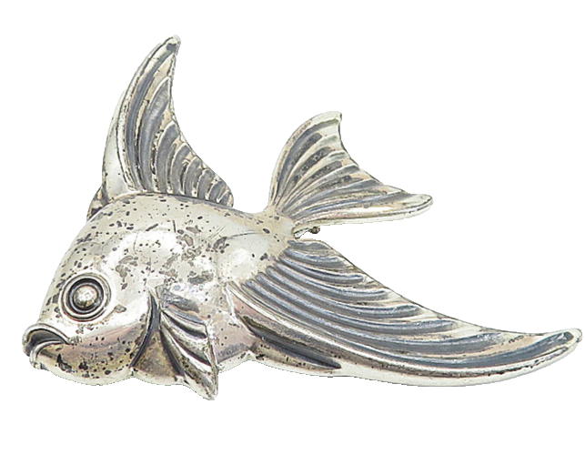 FORSTNER 925 Sterling Silver  Vintage Shiny Swimming Fish Brooch Pin  BP1389