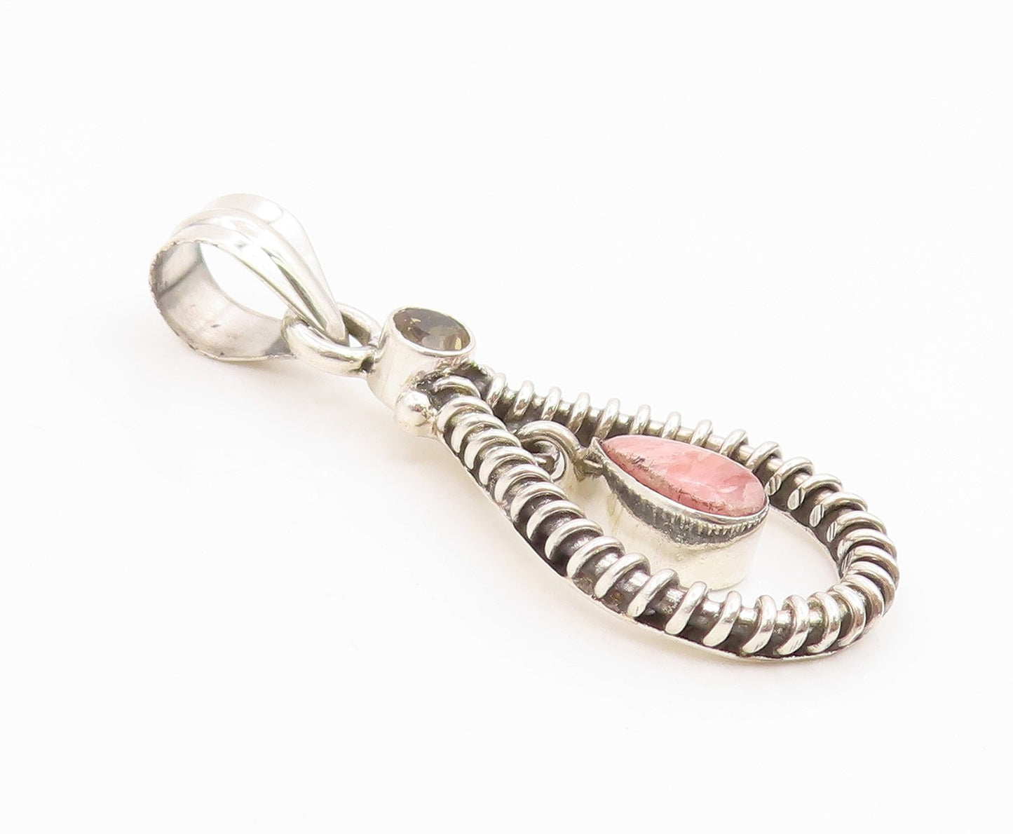 925 Sterling Silver Vintage Pendant Rhodochrosite & Citrine Teardrop  PT25993