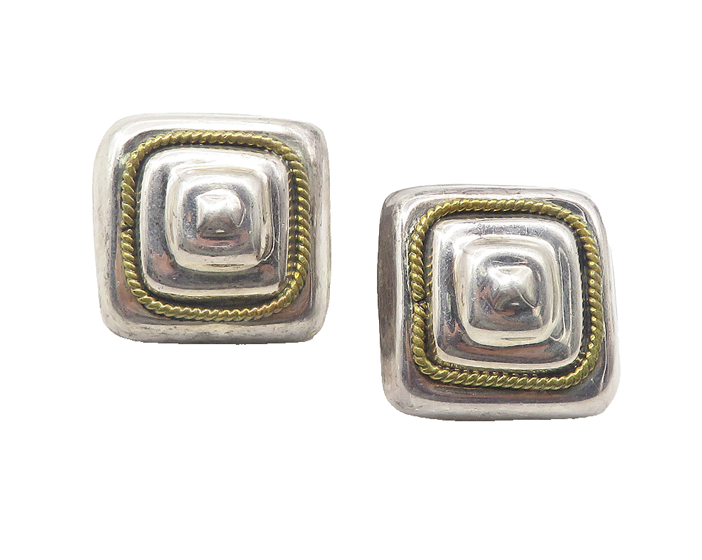 MEXICO 925 Sterling Silver  Vintage Two Tone Rope Twist Drop Earrings  EG6043