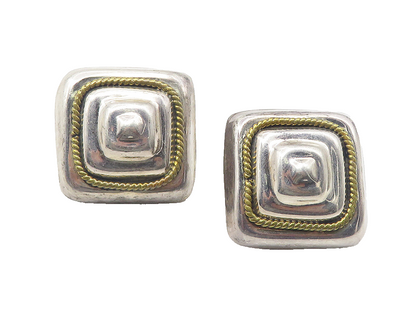 MEXICO 925 Sterling Silver  Vintage Two Tone Rope Twist Drop Earrings  EG6043