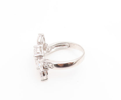 925 Sterling Silver Vintage Ring CZ Elegant Floral Statement Band Sz 7.5 RG35225